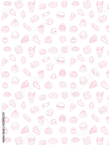 線画スイーツのパターン壁紙イラスト　縦向き