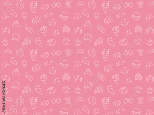線画スイーツのパターン壁紙イラスト　背景塗り横向き