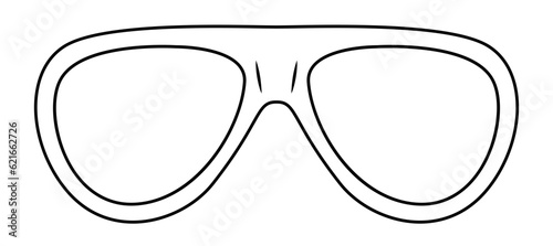 Rounded Aviator Shield frame glasses fashion accessory illustration. Sunglass front view for Men, women, unisex silhouette style, flat rim spectacles eyeglasses with lens sketch style outline isolated