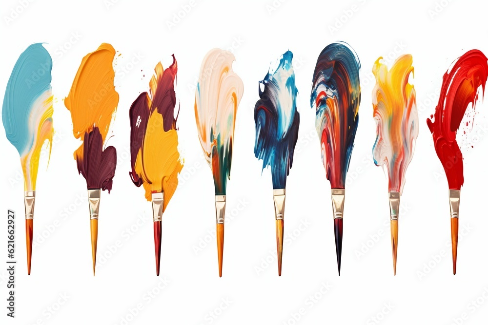 Collection of Paint Brush Strokes Isolated on White Background. Generative ai Collection of Paint Brush Strokes Isolated on White Background. Generative ai