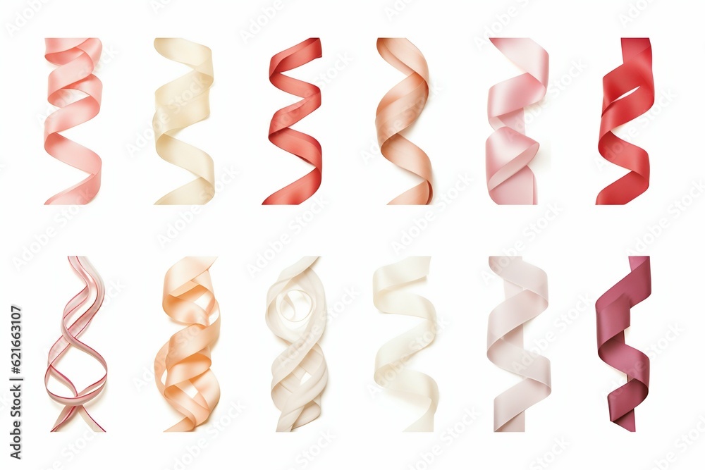 Collection of Ribbons Isolated on White Background. Generative ai Collection of Ribbons Isolated on White Background. Generative ai