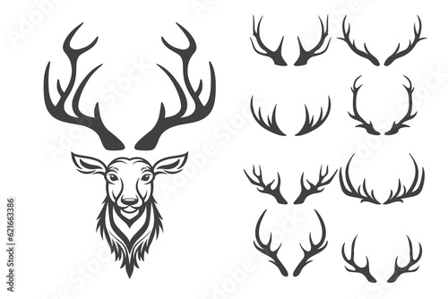 Canvastavla Vector Christmas Reindeer Horns, Antlers