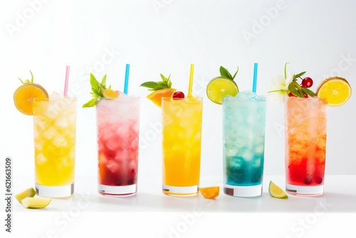 Summer Colorful Cocktails Set on White Background. Generative ai