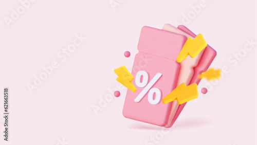 Pink coupon. For additional discounts. Premium 3D vector illustration. For big sales and profitable online purchases. In pastel pink tones 