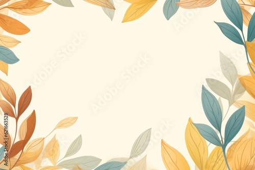 Floral border frame card template. multicolor flowers, leaves, for banner, wedding card. Springtime composition with copy-space, Generative AI illustration