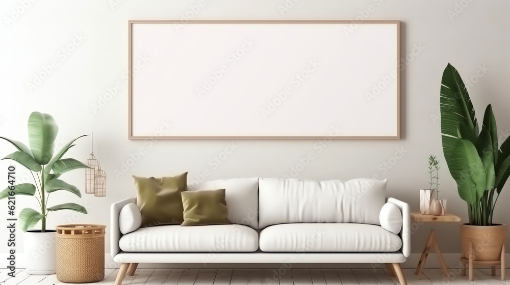 Mockup Frame Large Centered in Accent Green Living Room Sofa Mockup Frame Large Centered in Accent Green Living Room Sofa
