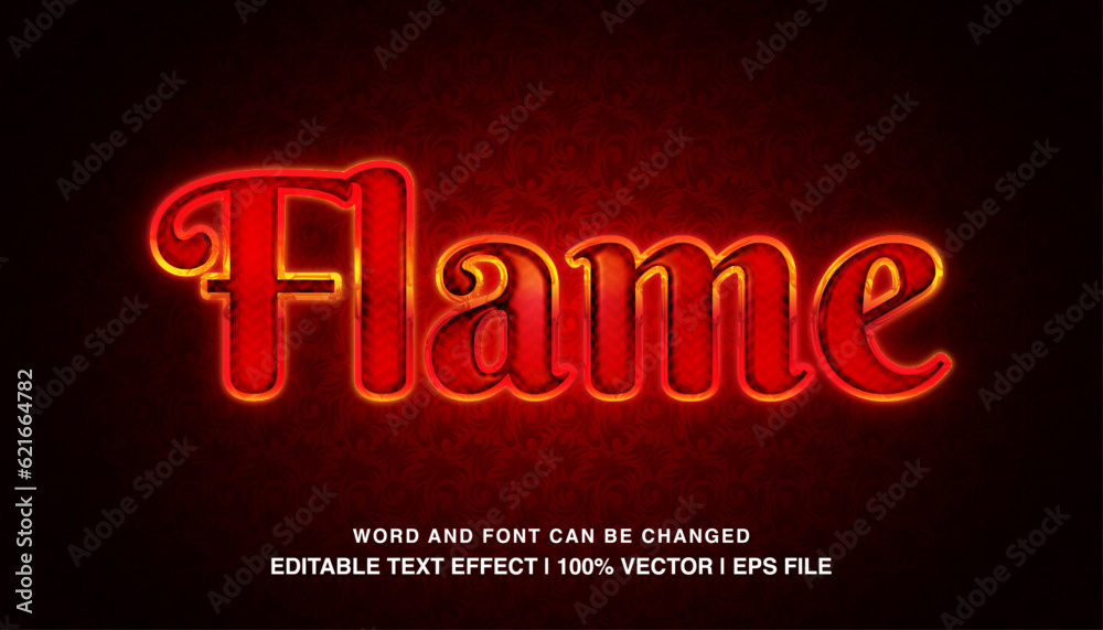 Flame editable text effect template, neon light red luxury template style, premium vector