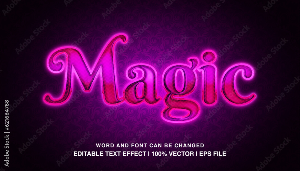 Magic editable text effect template, neon light purple luxury template style, premium vector