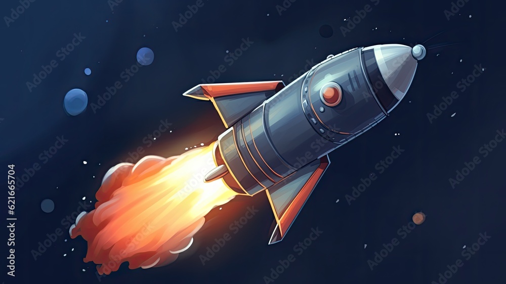 Fototapeta premium Green rocket ship, space ship, art of space punk rocketship, taking off into space, AI