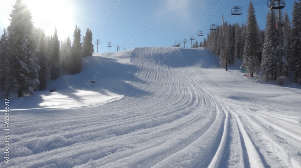 Ski slopes on sunny day, snow covered mountains, slopes landscape, AI Ski slopes on sunny day, snow covered mountains, slopes landscape, AI