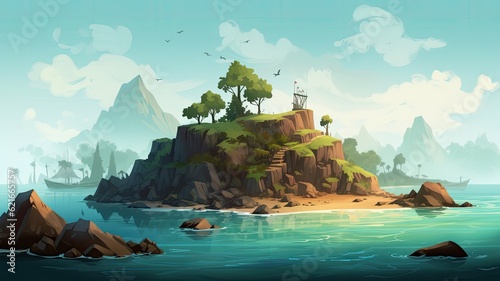 Island cliffs and trees background illustration image  graphic recourse  backdrop artwork  website banner  background landscape  AI