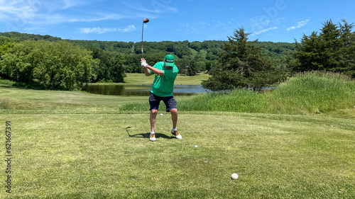 man playing golf in the Bluffs of Wisconsin