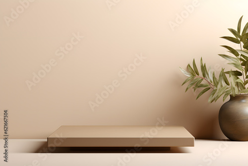 3d rendering of product display and demonstration for product  demo  backdrop  mockup  daylight  nature  beige