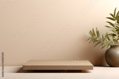 3d rendering of product display and demonstration for product, demo, backdrop, mockup, daylight, nature, beige