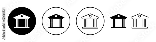 Bank icon set for web and mobile app. Bank sign and symbol, museum, university