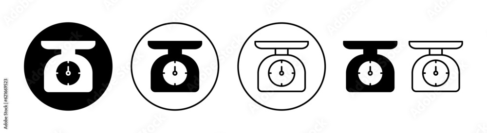 Scales icon set for web and mobile app. Weight scale sign and symbol