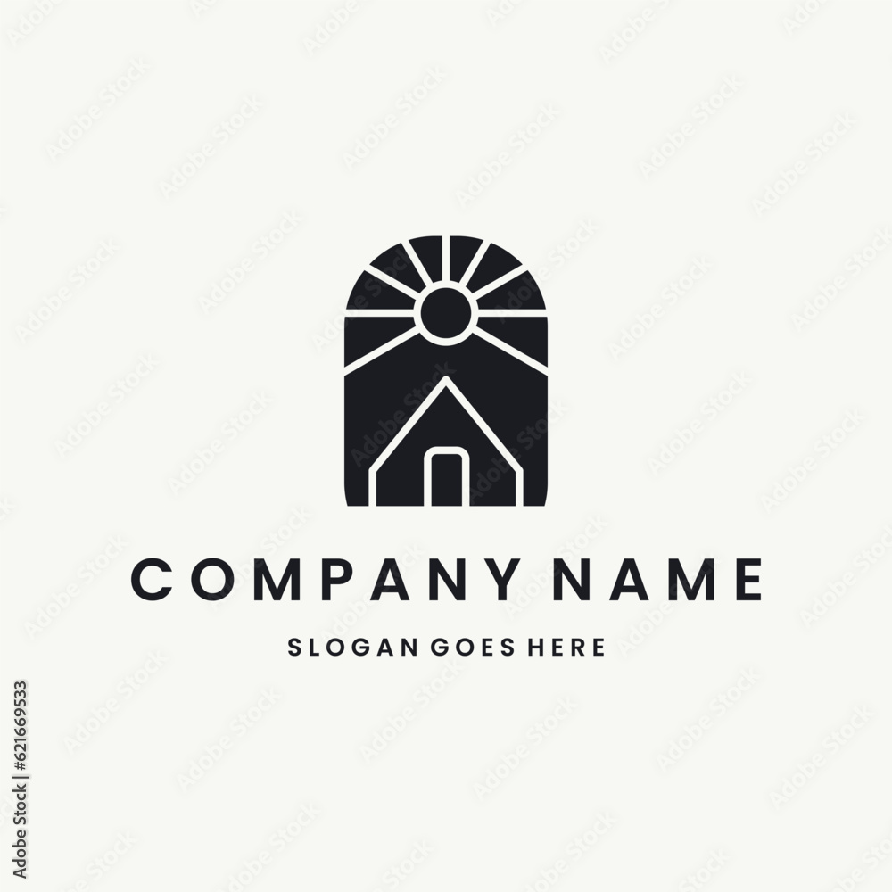 House sun Logo vector design template black logo and white background House sun Logo vector design template black logo and white background