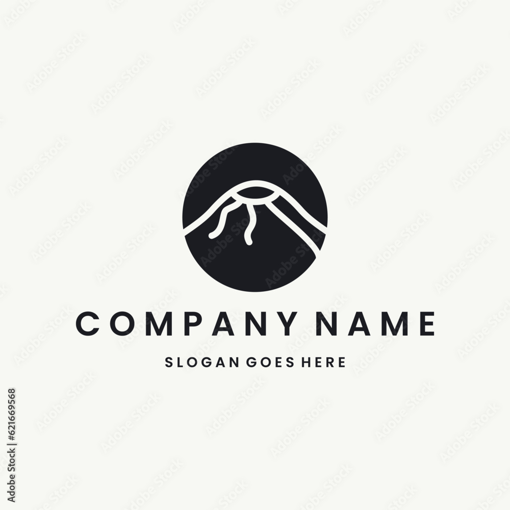 Volcano Logo Vector Design Template Black Logo And White Background