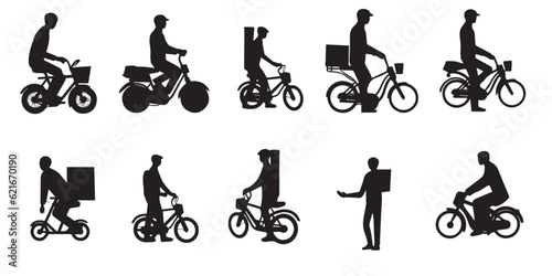 Silhouette Delivery Man vector collection. Cycle delivery man