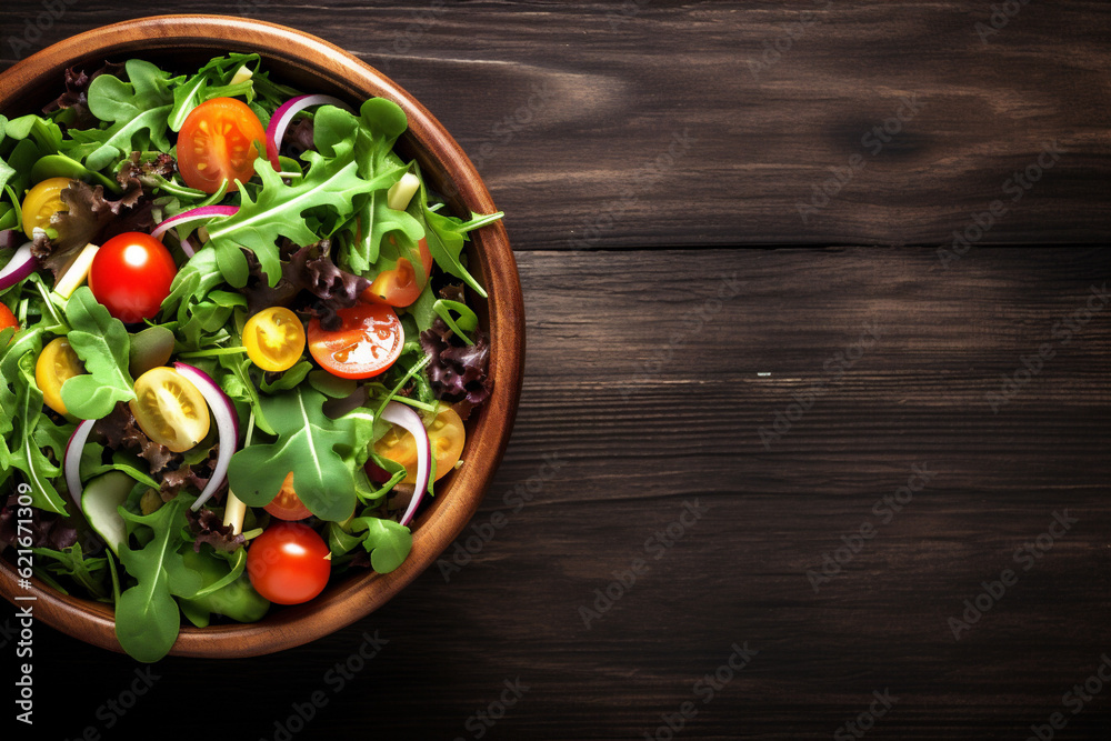 salad vegetable fresh diet vegetarian summer background food green healthy dark. Generative AI.