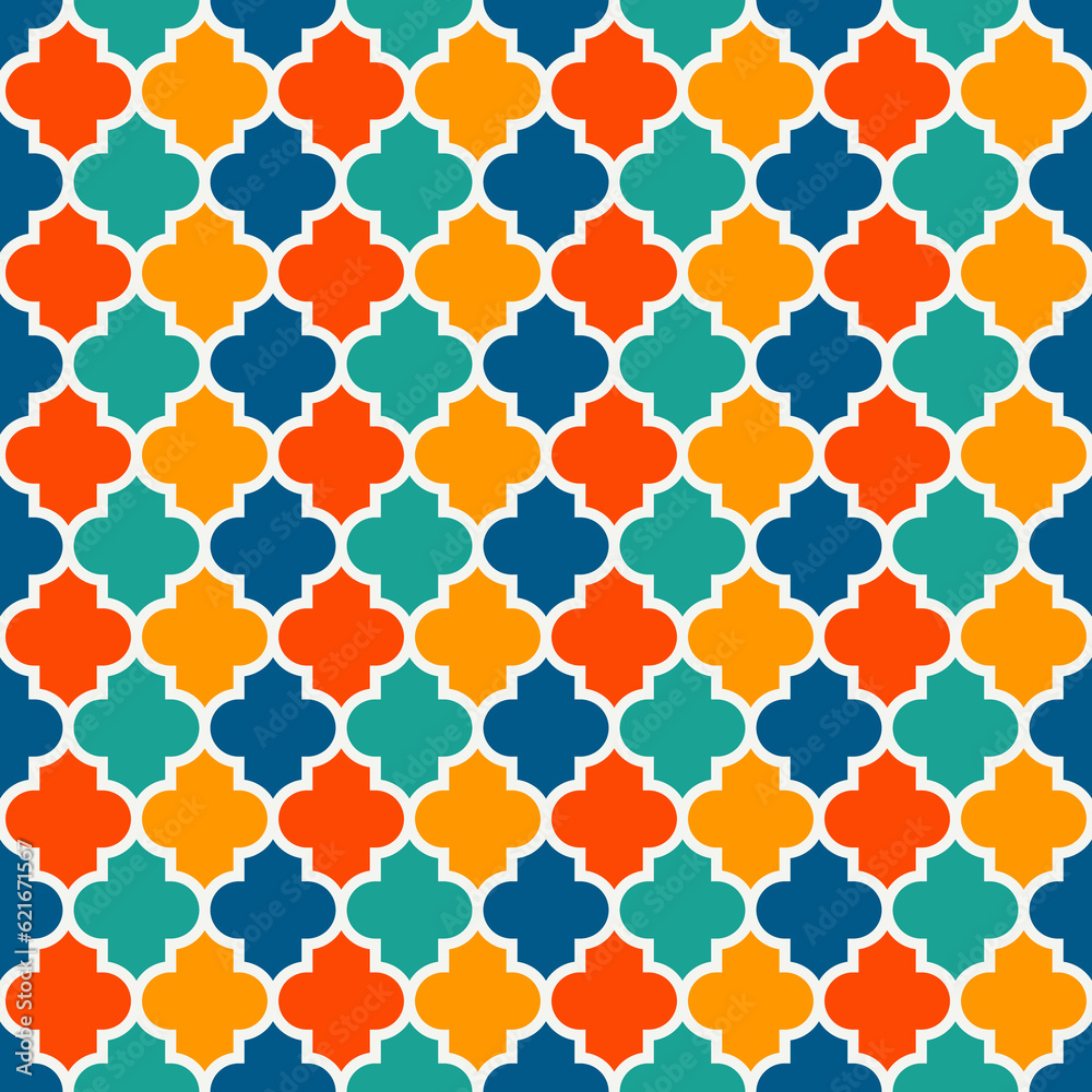 Seamless surface design with ogee ornament. Oriental traditional pattern with repeated mosaic tile. Lantern shapes motif