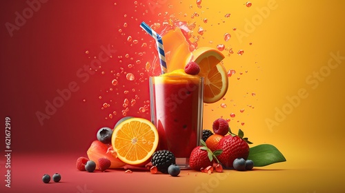 orange juice splash, tasty smoothie with berries, refreshing beverage on summer