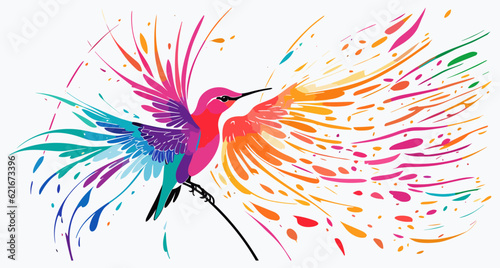 Fantasy world. Vector illustration of paradise hummingbird bird isolated on a white background. Abstract watercolor drawing.