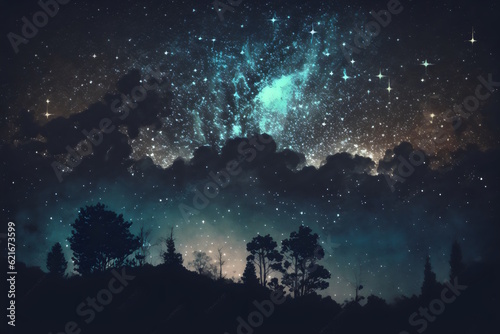 Cosmic Night Sky Overlay, Aesthetic and Vintage Composition with Stars, Night View, and Film Texture for Captivating and Enchanting Visuals. Generative AI