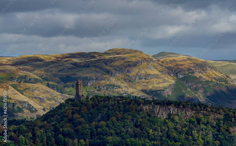 Naklejka premium Landscape and Wallace Monument, Stirling, Scotland