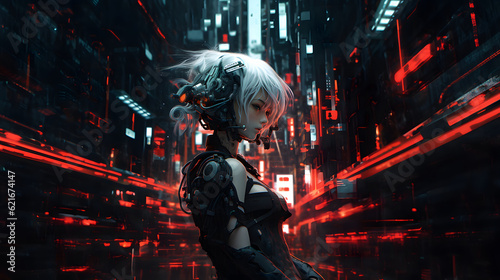 anime girl cyberpunk digital painting