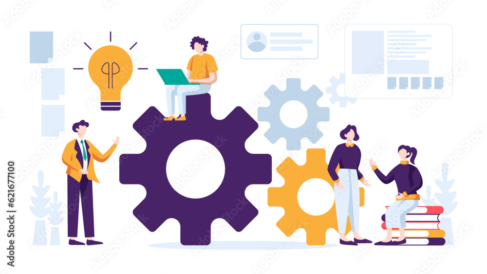 Business character illustration concept related to business meetings, marketing strategies, presentation, data analysis, research and job vacancy in flat design vector on white background