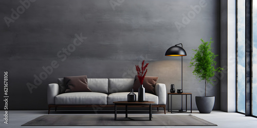 Interior home design. Minimalistic living room decoration. AI generated.