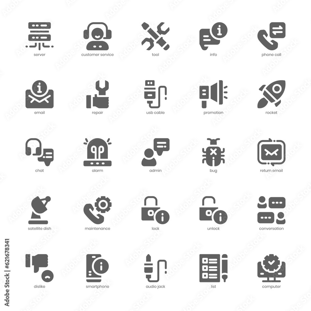 Tech Support Icon pack for your website design, logo, app, and user interface. Tech Support Icon glyph design. Vector graphics illustration and editable stroke.