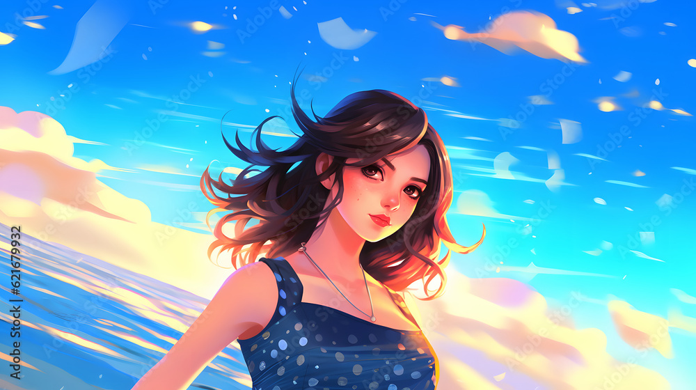 anime girl on the beach