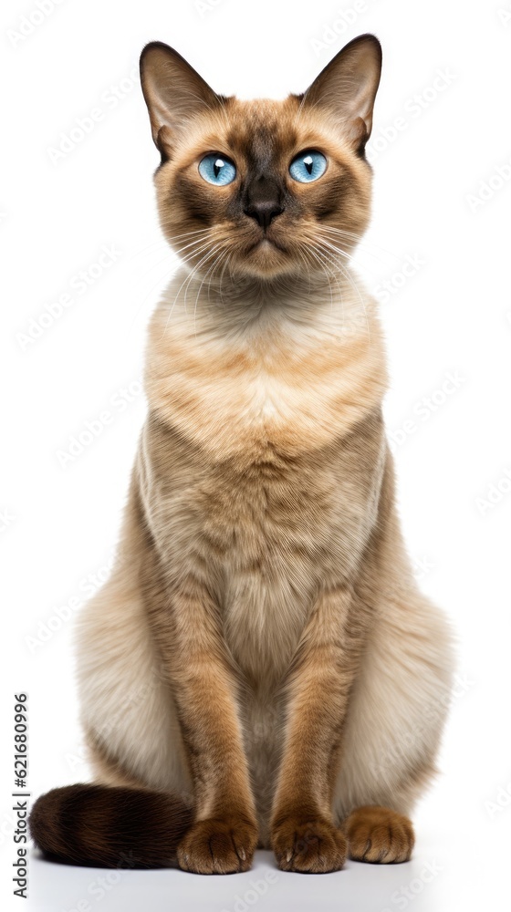 Javanese cat sitting on white background