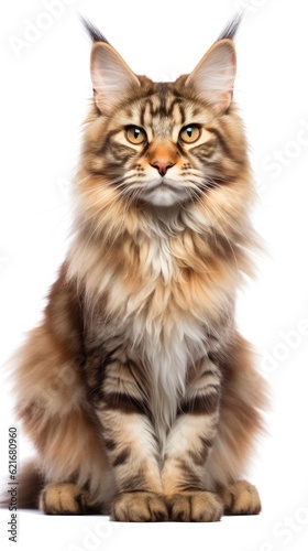 Maine Coon cat sitting on white background