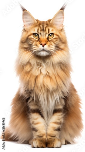 Maine Coon cat sitting on white background
