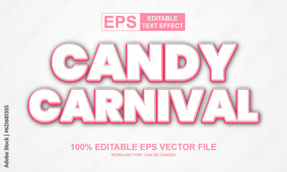 Editable text effect candy carnival 3d style vector Editable text effect candy carnival 3d style vector