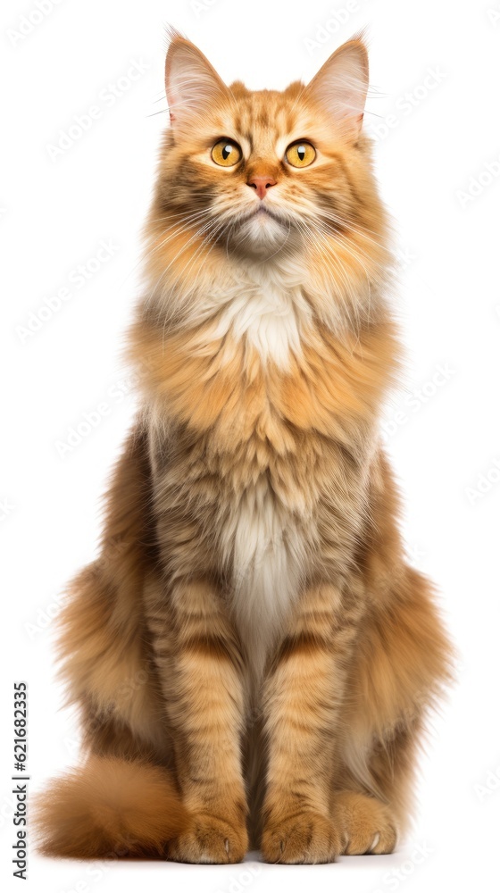 Fototapeta premium LaPerm cat sitting on white background