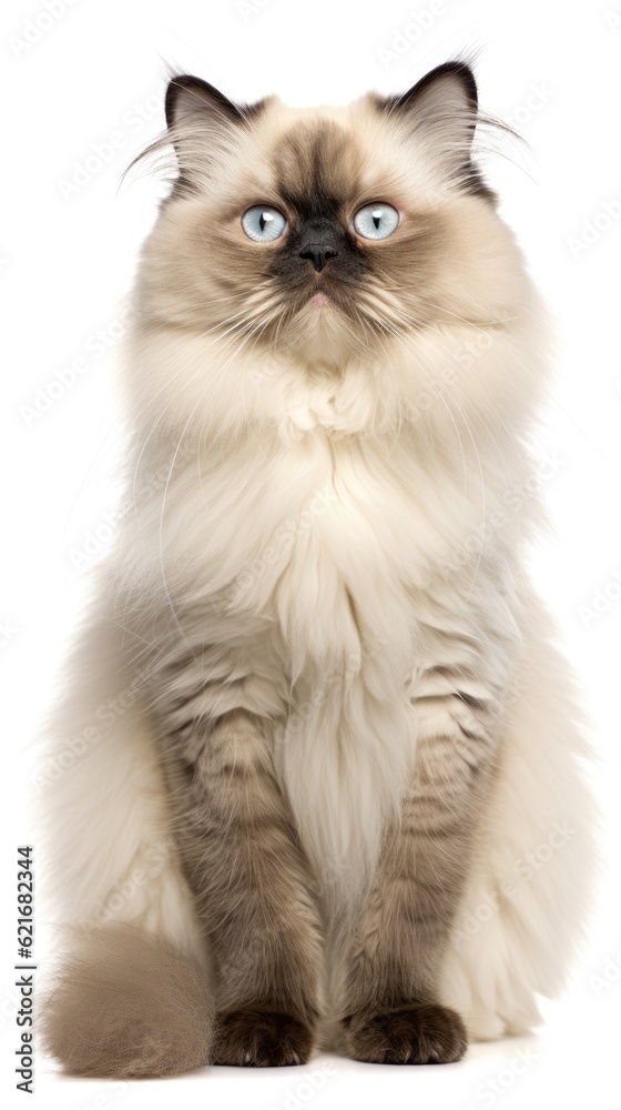 Himalayan cat sitting on white background