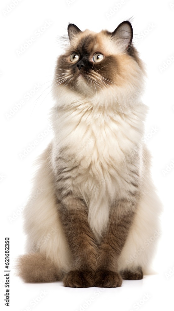 Himalayan cat sitting on white background