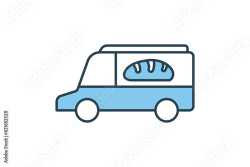 Food truck icon. icon related to service of bakery  delivery car. Flat line icon style design. Simple vector design editable