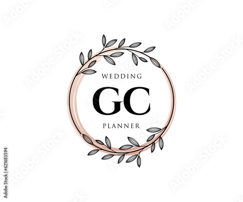 GC Initials letter Wedding monogram logos collection, hand drawn modern minimalistic and floral templates for Invitation cards, Save the Date, elegant identity for restaurant, boutique, cafe in vector photo