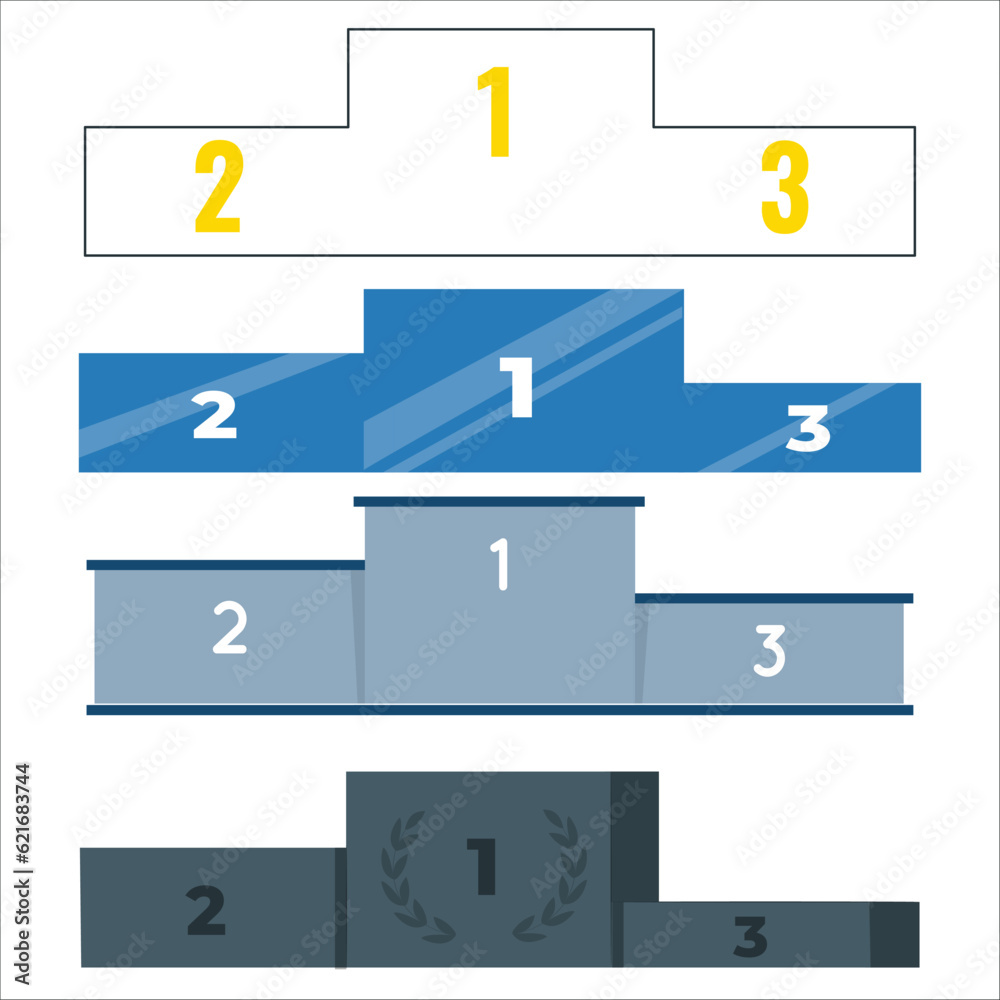 Vetor de Set of blue podiums. Realistic podium or platform for award