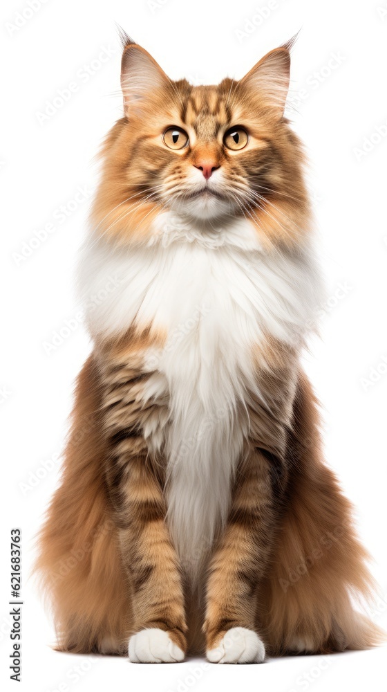Norwegian forest cat sitting on white background Norwegian forest cat sitting on white background