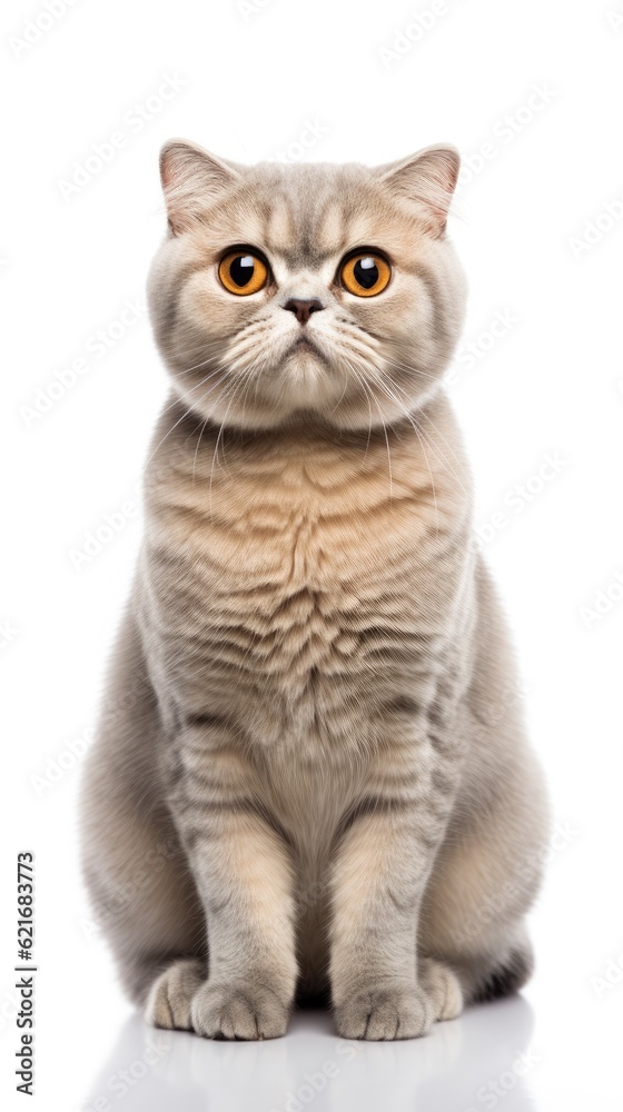 Scottish Fold cat sitting on white background