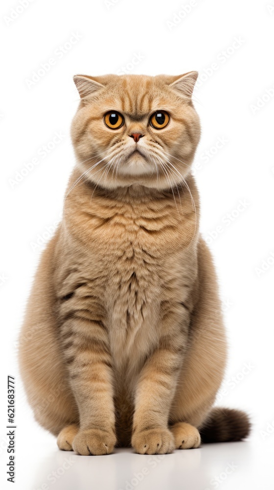 Scottish Fold cat sitting on white background