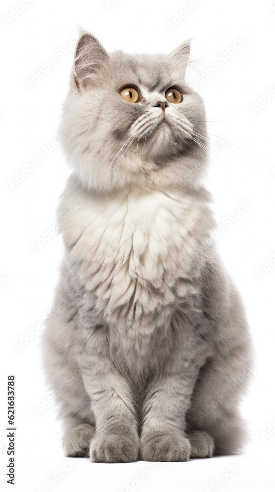 Selkirk Rex cat sitting on white background