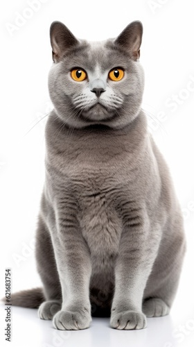Chartreux cat sitting on white background