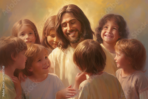 Jesus Christ with joyful children  generative AI